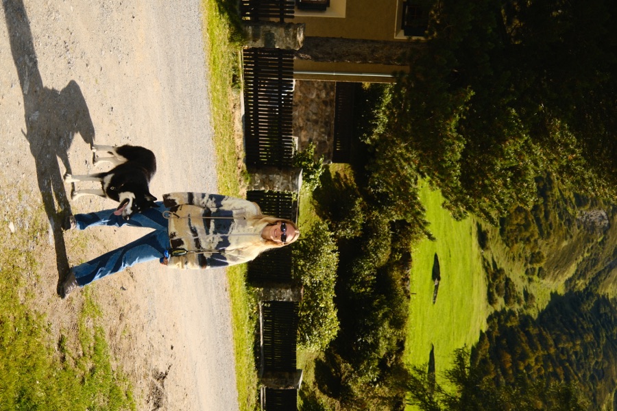 Portrait of Christina Osborne with her dog